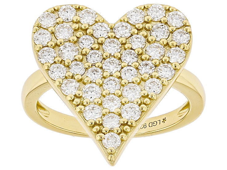 White Lab-Grown Diamond H SI 14K Yellow Gold Over Sterling Silver Heart Ring 1.30ctw