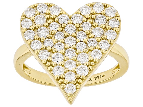 White Lab-Grown Diamond H SI 14K Yellow Gold Over Sterling Silver Heart Ring 1.30ctw