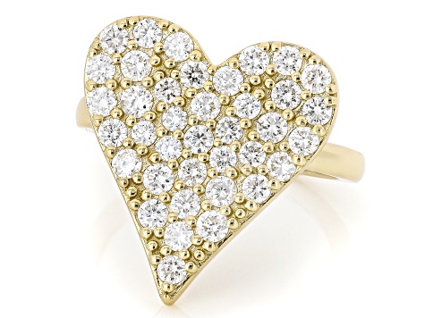 White Lab-Grown Diamond H SI 14K Yellow Gold Over Sterling Silver Heart Ring 1.30ctw