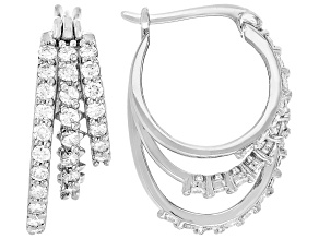White Lab-Grown Diamond H SI Platinum Over Sterling Silver Hoop Earrings 1.45ctw