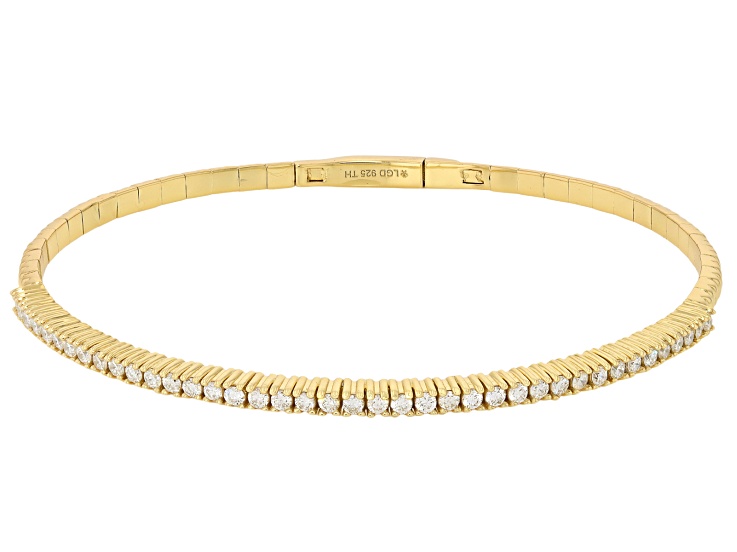 White Lab-Grown Diamond H SI 14K Yellow Gold Over Sterling Silver Flex Bangle Bracelet 1.00ctw