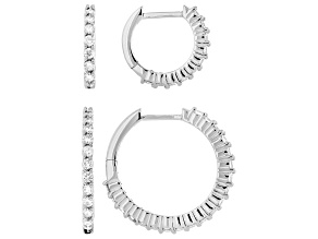 White Lab-Grown Diamond H SI Platinum Over Sterling Silver Set of 2 Hoop Earrings 1.55ctw