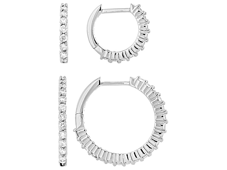 White Lab-Grown Diamond H SI Platinum Over Sterling Silver Set of 2 Hoop Earrings 1.55ctw