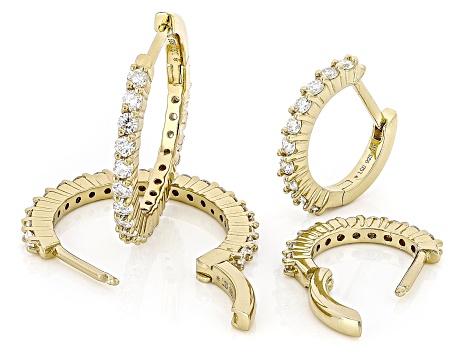 White Lab-Grown Diamond H SI 14K Yellow Gold Over Sterling Silver Set of 2 Hoop Earrings 1.55ctw