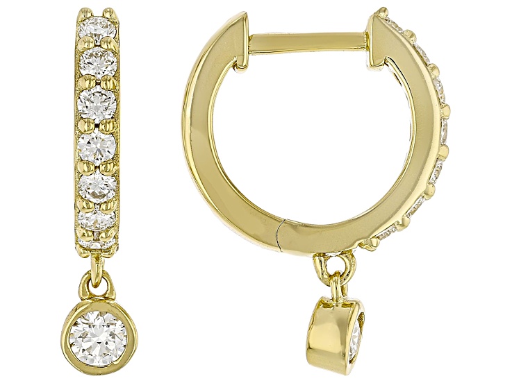 White Lab-Grown Diamond H SI 14K Yellow Gold Over Sterling Silver Huggie Earrings 0.60ctw