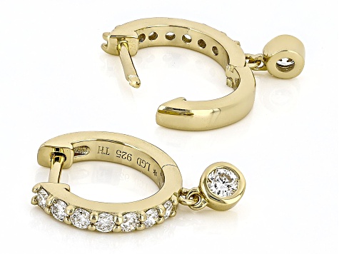 White Lab-Grown Diamond H SI 14K Yellow Gold Over Sterling Silver Huggie Earrings 0.60ctw