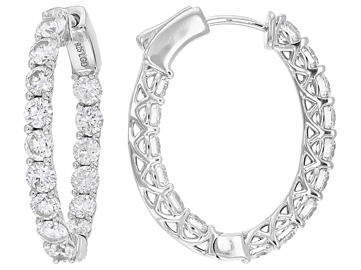 White Lab-Grown Diamond H SI Rhodium Over Sterling Silver Inside-Out Hoop Earrings 3.00ctw