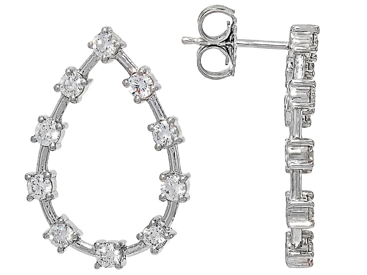 White Lab-Grown Diamond H SI Rhodium Over Sterling Silver Drop Earrings 1.60ctw
