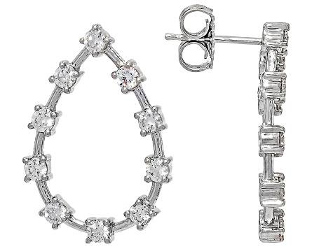 White Lab-Grown Diamond H SI Rhodium Over Sterling Silver Drop Earrings 1.60ctw