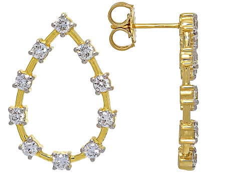 White Lab-Grown Diamond H SI 14K Yellow Gold Over Sterling Silver Drop Earrings 1.60ctw