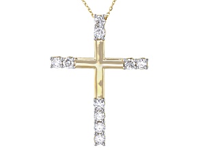 White Lab-Grown Diamond G-H SI1 10K Yellow Gold Cross Pendant With Cable Chain 1.00ctw