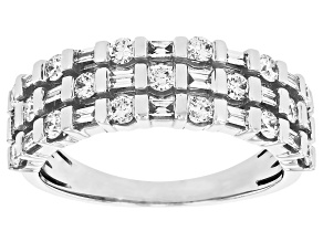Round and Baguette White Lab-Grown Diamond G-H SI1 14K White Gold Multi-Row Ring 0.75ctw