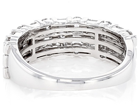 Round and Baguette White Lab-Grown Diamond G-H SI1 14K White Gold Multi-Row Ring 0.75ctw