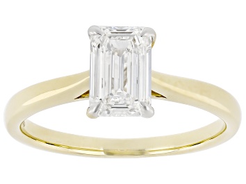 Picture of Certified Emerald Cut Lab-Grown Diamond H SI1 10K Yellow Gold Solitaire Ring 1.00ct