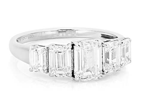 Certified Emerald Cut White Lab-Grown Diamond H SI1 10K White Gold Band Ring 2.50ctw