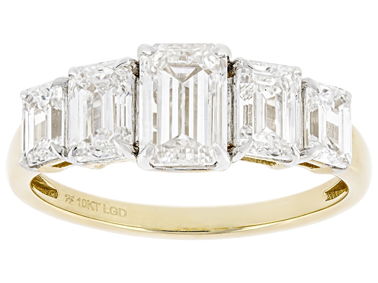 Certified Emerald Cut White Lab-Grown Diamond H SI1 10K Yellow Gold Band Ring 2.50ctw