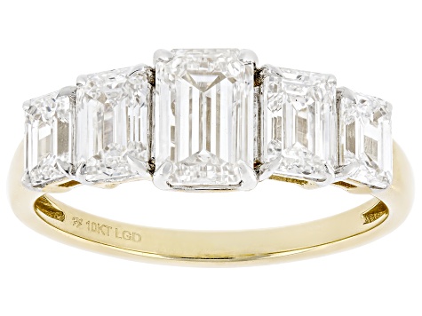 Certified Emerald Cut White Lab-Grown Diamond H SI1 10K Yellow Gold Band Ring 2.50ctw
