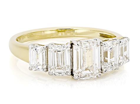 Certified Emerald Cut White Lab-Grown Diamond H SI1 10K Yellow Gold Band Ring 2.50ctw