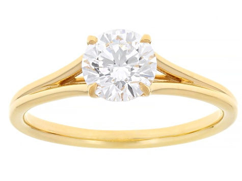 Certified Round White Lab-Grown Diamond H SI1 14K Yellow Gold Over Silver Solitaire Ring 1.00ct