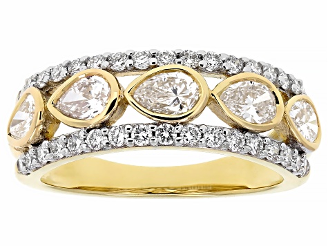 Pear Shape and Round White Lab-Grown Diamond H SI1 10K Yellow Gold Ring 1.50w