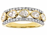 Pear Shape and Round White Lab-Grown Diamond H SI1 10K Yellow Gold Ring 1.50w