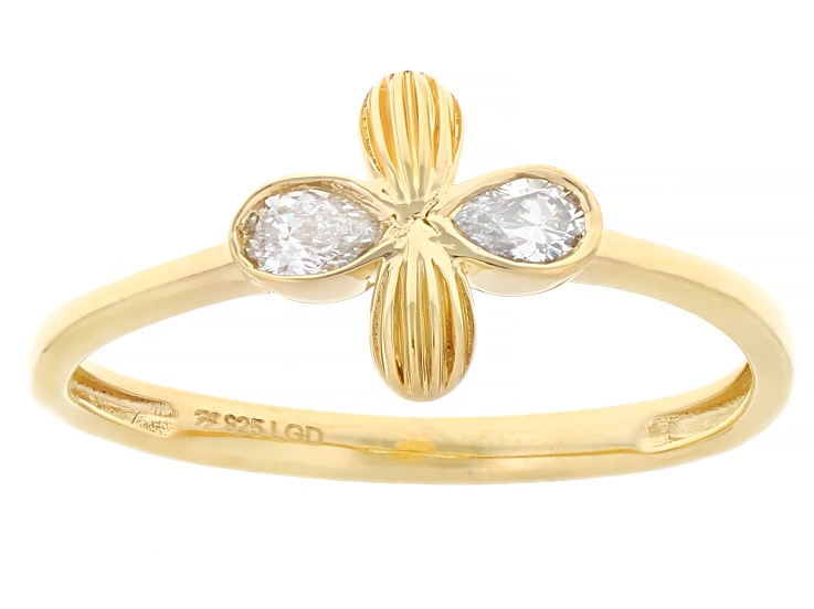 Pear Shape White Lab-Grown Diamond H SI1 14K Yellow Gold Over Sterling Silver Clover Ring 0.20ctw