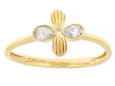 Pear Shape White Lab-Grown Diamond H SI1 14K Yellow Gold Over Sterling Silver Clover Ring 0.20ctw