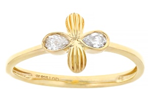 Pear Shape White Lab-Grown Diamond H SI1 14K Yellow Gold Over Sterling Silver Clover Ring 0.20ctw