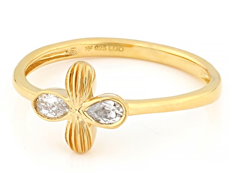 Pear Shape White Lab-Grown Diamond H SI1 14K Yellow Gold Over Sterling Silver Clover Ring 0.20ctw