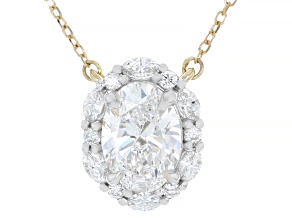 Certified Oval and Round Lab-Grown Diamond H SI1 10K Yellow Gold Halo Necklace 1.75ctw