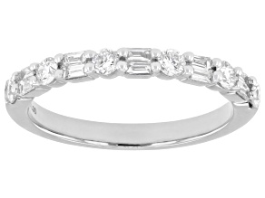 Round and Baguette White Lab-Grown Diamond H SI1 10K White Gold Band Ring 0.50ctw