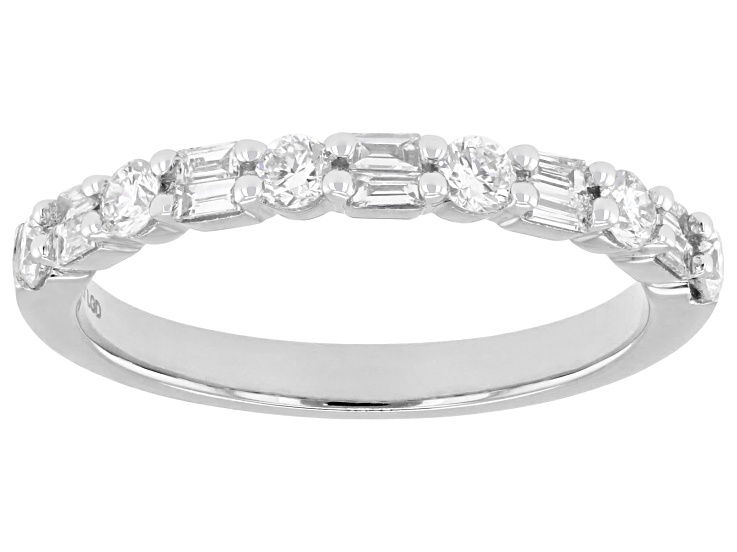 Round and Baguette White Lab-Grown Diamond H SI1 10K White Gold Band Ring 0.50ctw