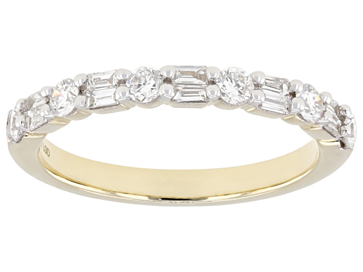 Round and Baguette White Lab-Grown Diamond H SI1 10K Yellow Gold Band Ring 0.50ctw