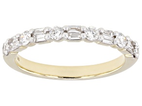 Round and Baguette White Lab-Grown Diamond H SI1 10K Yellow Gold Band Ring 0.50ctw