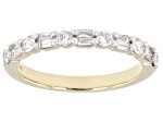 Round and Baguette White Lab-Grown Diamond H SI1 10K Yellow Gold Band Ring 0.50ctw