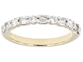 Round and Baguette White Lab-Grown Diamond H SI1 10K Yellow Gold Band Ring 0.50ctw