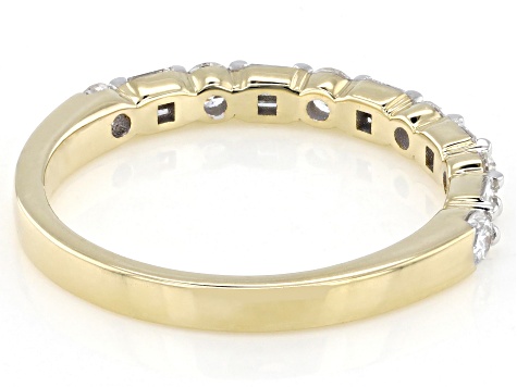 Round and Baguette White Lab-Grown Diamond H SI1 10K Yellow Gold Band Ring 0.50ctw