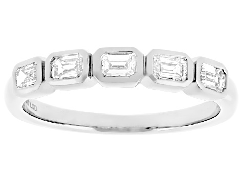 Emerald Cut White Lab-Grown Diamond H SI1 10K White Gold Band Ring 0.50ctw