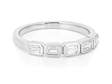 Emerald Cut White Lab-Grown Diamond H SI1 10K White Gold Band Ring 0.50ctw