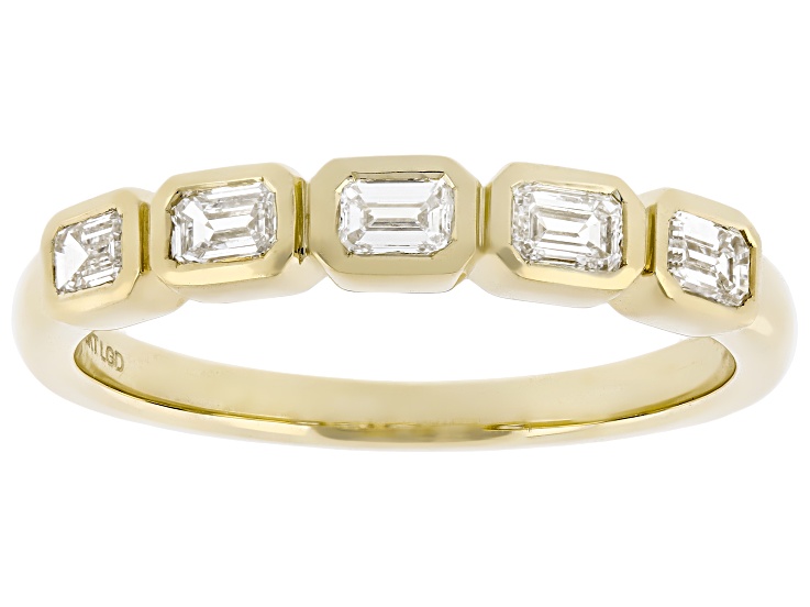 Emerald Cut White Lab-Grown Diamond H SI1 10K Yellow Gold Band Ring 0.50ctw