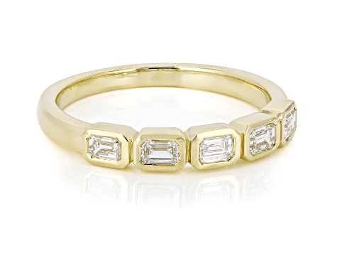 Emerald Cut White Lab-Grown Diamond H SI1 10K Yellow Gold Band Ring 0.50ctw