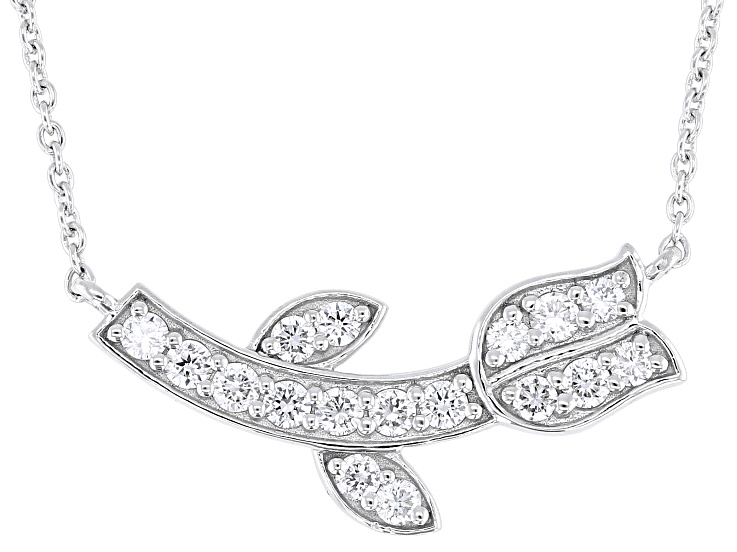 Lab-Grown Diamond G-H VS Rhodium Over Sterling Silver Flower Necklace 0.50ctw