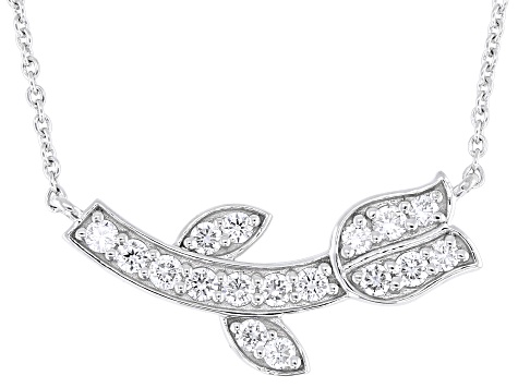 Lab-Grown Diamond G-H VS Rhodium Over Sterling Silver Flower Necklace 0.50ctw