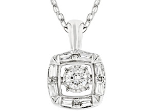 White Lab-Grown Dancing Diamond H SI1 Rhodium Over Sterling Silver Dangle Pendant With Chain 0.33ctw