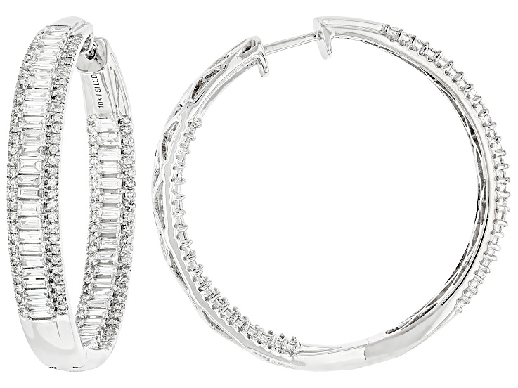 Baguette and Round White Lab-Grown Diamond H SI 10K White Gold Inside-Out Hoop Earrings 3.00ctw