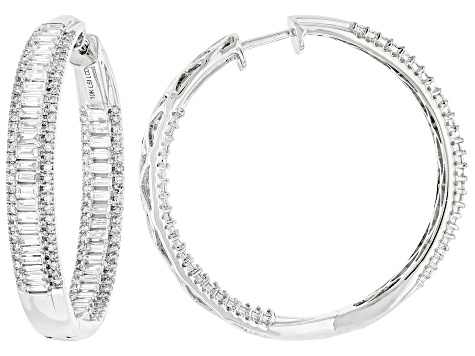 Baguette and Round White Lab-Grown Diamond H SI 10K White Gold Inside-Out Hoop Earrings 3.00ctw