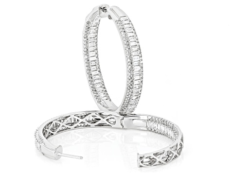 Baguette and Round White Lab-Grown Diamond H SI 10K White Gold Inside-Out Hoop Earrings 3.00ctw