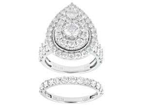 White Lab-Grown Diamond H SI 10K White Gold Cluster Ring With Matching Band 4.00ctw