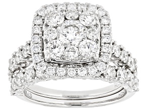 White Lab-Grown Diamond H SI 10K White Gold Halo Ring With Matching Band 3.00ctw