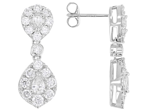 Pear Shape and Round White Lab-Grown Diamond G-H SI 14K White Gold Dangle Earrings 2.50ctw